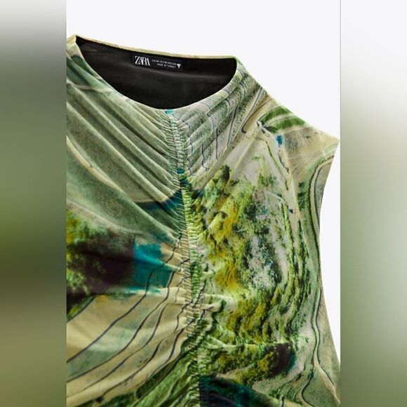 Nwt ZARA PRINTED TULLE DRESS GREEN - Picture 10 of 16